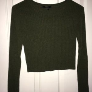 forever 21 longsleeve green cropped sweater
